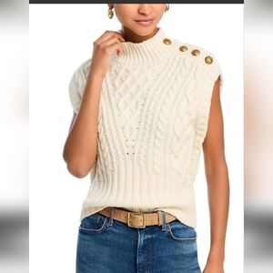Veronica Beard Cream Cable Knit Turtleneck Sweater